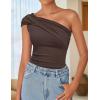 imageZESICA Womens One Shoulder Tank Tops 2025 Summer Sleeveless Going Out T Shirts Knit Slim Fit Fashion Tee TopCoffee