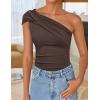 imageZESICA Womens One Shoulder Tank Tops 2025 Summer Sleeveless Going Out T Shirts Knit Slim Fit Fashion Tee TopCoffee