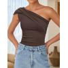imageZESICA Womens One Shoulder Tank Tops 2025 Summer Sleeveless Going Out T Shirts Knit Slim Fit Fashion Tee TopCoffee