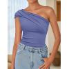 imageZESICA Womens One Shoulder Tank Tops 2025 Summer Sleeveless Going Out T Shirts Knit Slim Fit Fashion Tee TopDusty Blue