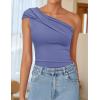 imageZESICA Womens One Shoulder Tank Tops 2025 Summer Sleeveless Going Out T Shirts Knit Slim Fit Fashion Tee TopDusty Blue