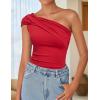imageZESICA Womens One Shoulder Tank Tops 2025 Summer Sleeveless Going Out T Shirts Knit Slim Fit Fashion Tee TopRed