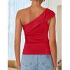 imageZESICA Womens One Shoulder Tank Tops 2025 Summer Sleeveless Going Out T Shirts Knit Slim Fit Fashion Tee TopRed