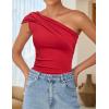 imageZESICA Womens One Shoulder Tank Tops 2025 Summer Sleeveless Going Out T Shirts Knit Slim Fit Fashion Tee TopRed