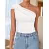 imageZESICA Womens One Shoulder Tank Tops 2025 Summer Sleeveless Going Out T Shirts Knit Slim Fit Fashion Tee TopWhite