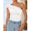 imageZESICA Womens One Shoulder Tank Tops 2025 Summer Sleeveless Going Out T Shirts Knit Slim Fit Fashion Tee TopWhite