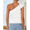 imageZESICA Womens One Shoulder Tank Tops 2025 Summer Sleeveless Going Out T Shirts Knit Slim Fit Fashion Tee TopWhite