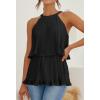 imageZESICA Womens Summer Halter Tank Tops Casual Sleeveless Ruffle Tiered Layered Chiffon Flowy Blouse ShirtsBlack