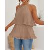 imageZESICA Womens Summer Halter Tank Tops Casual Sleeveless Ruffle Tiered Layered Chiffon Flowy Blouse ShirtsKhaki