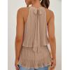 imageZESICA Womens Summer Halter Tank Tops Casual Sleeveless Ruffle Tiered Layered Chiffon Flowy Blouse ShirtsKhaki
