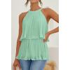 imageZESICA Womens Summer Halter Tank Tops Casual Sleeveless Ruffle Tiered Layered Chiffon Flowy Blouse ShirtsLihgt Green