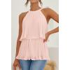 imageZESICA Womens Summer Halter Tank Tops Casual Sleeveless Ruffle Tiered Layered Chiffon Flowy Blouse ShirtsPink