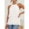 imageZESICA Womens Summer Halter Tank Tops Casual Sleeveless Ruffle Tiered Layered Chiffon Flowy Blouse ShirtsWhite