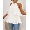 imageZESICA Womens Summer Halter Tank Tops Casual Sleeveless Ruffle Tiered Layered Chiffon Flowy Blouse ShirtsWhite