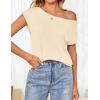 imageZESICA Womens Summer Off The Shoulder Knit Tops 2025 Casual Short Sleeve Oversized Tunic T ShirtApricot