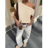 imageZESICA Womens Summer Off The Shoulder Knit Tops 2025 Casual Short Sleeve Oversized Tunic T ShirtApricot