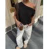 imageZESICA Womens Summer Off The Shoulder Knit Tops 2025 Casual Short Sleeve Oversized Tunic T ShirtBlack