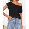 imageZESICA Womens Summer Off The Shoulder Knit Tops 2025 Casual Short Sleeve Oversized Tunic T ShirtBlack
