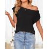 imageZESICA Womens Summer Off The Shoulder Knit Tops 2025 Casual Short Sleeve Oversized Tunic T ShirtBlack