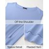 imageZESICA Womens Summer Off The Shoulder Knit Tops 2025 Casual Short Sleeve Oversized Tunic T ShirtBlue