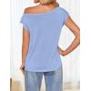 imageZESICA Womens Summer Off The Shoulder Knit Tops 2025 Casual Short Sleeve Oversized Tunic T ShirtBlue