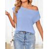 imageZESICA Womens Summer Off The Shoulder Knit Tops 2025 Casual Short Sleeve Oversized Tunic T ShirtBlue