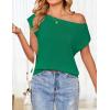 imageZESICA Womens Summer Off The Shoulder Knit Tops 2025 Casual Short Sleeve Oversized Tunic T ShirtGreen