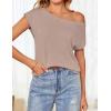 imageZESICA Womens Summer Off The Shoulder Knit Tops 2025 Casual Short Sleeve Oversized Tunic T ShirtNatural