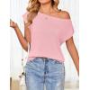 imageZESICA Womens Summer Off The Shoulder Knit Tops 2025 Casual Short Sleeve Oversized Tunic T ShirtPink