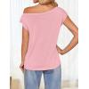 imageZESICA Womens Summer Off The Shoulder Knit Tops 2025 Casual Short Sleeve Oversized Tunic T ShirtPink