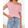 imageZESICA Womens Summer Off The Shoulder Knit Tops 2025 Casual Short Sleeve Oversized Tunic T ShirtPink