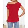 imageZESICA Womens Summer Off The Shoulder Knit Tops 2025 Casual Short Sleeve Oversized Tunic T ShirtRed