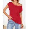imageZESICA Womens Summer Off The Shoulder Knit Tops 2025 Casual Short Sleeve Oversized Tunic T ShirtRed