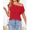 imageZESICA Womens Summer Off The Shoulder Knit Tops 2025 Casual Short Sleeve Oversized Tunic T ShirtRed