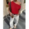 imageZESICA Womens Summer Off The Shoulder Knit Tops 2025 Casual Short Sleeve Oversized Tunic T ShirtRed