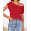 imageZESICA Womens Summer Off The Shoulder Knit Tops 2025 Casual Short Sleeve Oversized Tunic T ShirtRed
