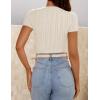 imageZESICA Womens Trendy Short Sleeve Sweater Shirts Spring Summer Cable Knit Pullover TopsApricot
