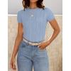 imageZESICA Womens Trendy Short Sleeve Sweater Shirts Spring Summer Cable Knit Pullover TopsBlue