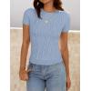 imageZESICA Womens Trendy Short Sleeve Sweater Shirts Spring Summer Cable Knit Pullover TopsBlue