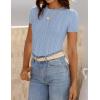 imageZESICA Womens Trendy Short Sleeve Sweater Shirts Spring Summer Cable Knit Pullover TopsBlue