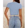 imageZESICA Womens Trendy Short Sleeve Sweater Shirts Spring Summer Cable Knit Pullover TopsBlue