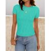 imageZESICA Womens Trendy Short Sleeve Sweater Shirts Spring Summer Cable Knit Pullover TopsCyan