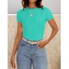 imageZESICA Womens Trendy Short Sleeve Sweater Shirts Spring Summer Cable Knit Pullover TopsCyan