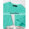 imageZESICA Womens Trendy Short Sleeve Sweater Shirts Spring Summer Cable Knit Pullover TopsCyan