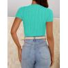 imageZESICA Womens Trendy Short Sleeve Sweater Shirts Spring Summer Cable Knit Pullover TopsCyan