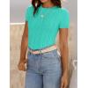 imageZESICA Womens Trendy Short Sleeve Sweater Shirts Spring Summer Cable Knit Pullover TopsCyan