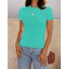 imageZESICA Womens Trendy Short Sleeve Sweater Shirts Spring Summer Cable Knit Pullover TopsCyan