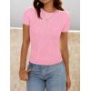 imageZESICA Womens Trendy Short Sleeve Sweater Shirts Spring Summer Cable Knit Pullover TopsPink