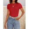 imageZESICA Womens Trendy Short Sleeve Sweater Shirts Spring Summer Cable Knit Pullover TopsRed