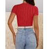 imageZESICA Womens Trendy Short Sleeve Sweater Shirts Spring Summer Cable Knit Pullover TopsRed